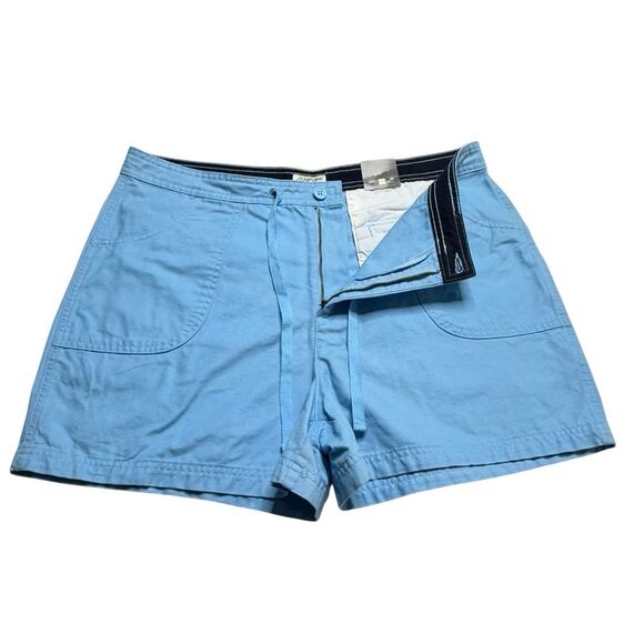 St John’s Bay Cotton Denim Shorts Flap Back Pockets Island Blue Sz 16 NWT - Picture 2 of 12